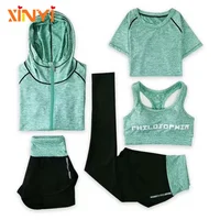 

Custom Breathable Yoga Wear Five-Pieces Long Sleeve T Shirt Sports Bra And Pants Yoga Sets For Women