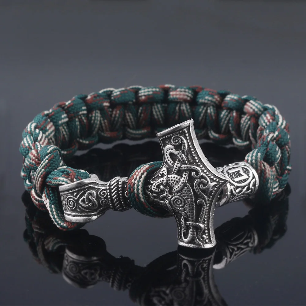 

Viking Rune With Thor Hammer Pendant Military Camo Paracord Bracelet