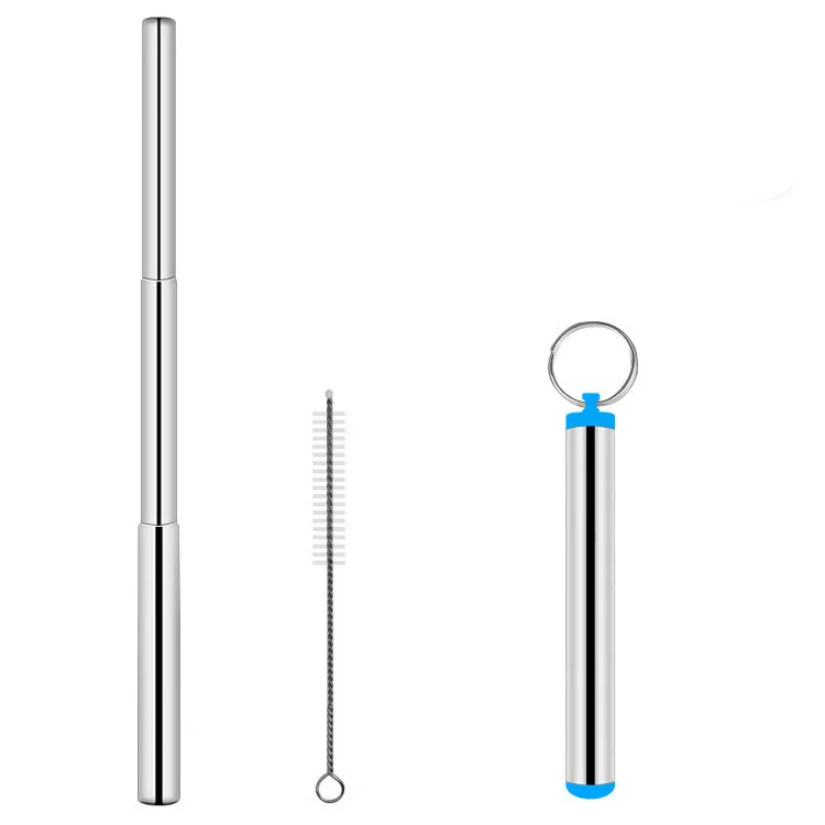 

Portable Stainless Steel Telescopic Drinking Straw Reusable Travel Straw with 1 Brush and Metal Carry Case, As the pictures