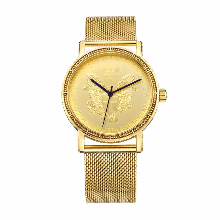 

MEGIR 2032 G Men's Gender mesh strap gold Water Resistant Feature megir watches men