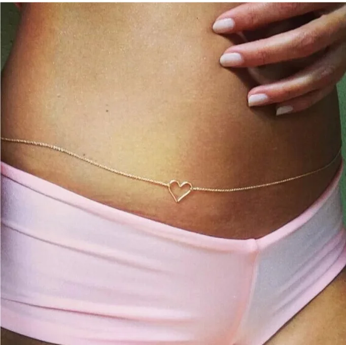 

Alloy chain heart charm Belly Waist 80 + 6CM Long waist beads women belly chain body chain jewelry sexy, Gold and silver