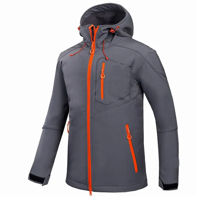 

Custom Men Sports Softshell Jackets Grey Outdoor Camping Coats Thermal Waterproof Soft Shell Jacket With Hood, Customized