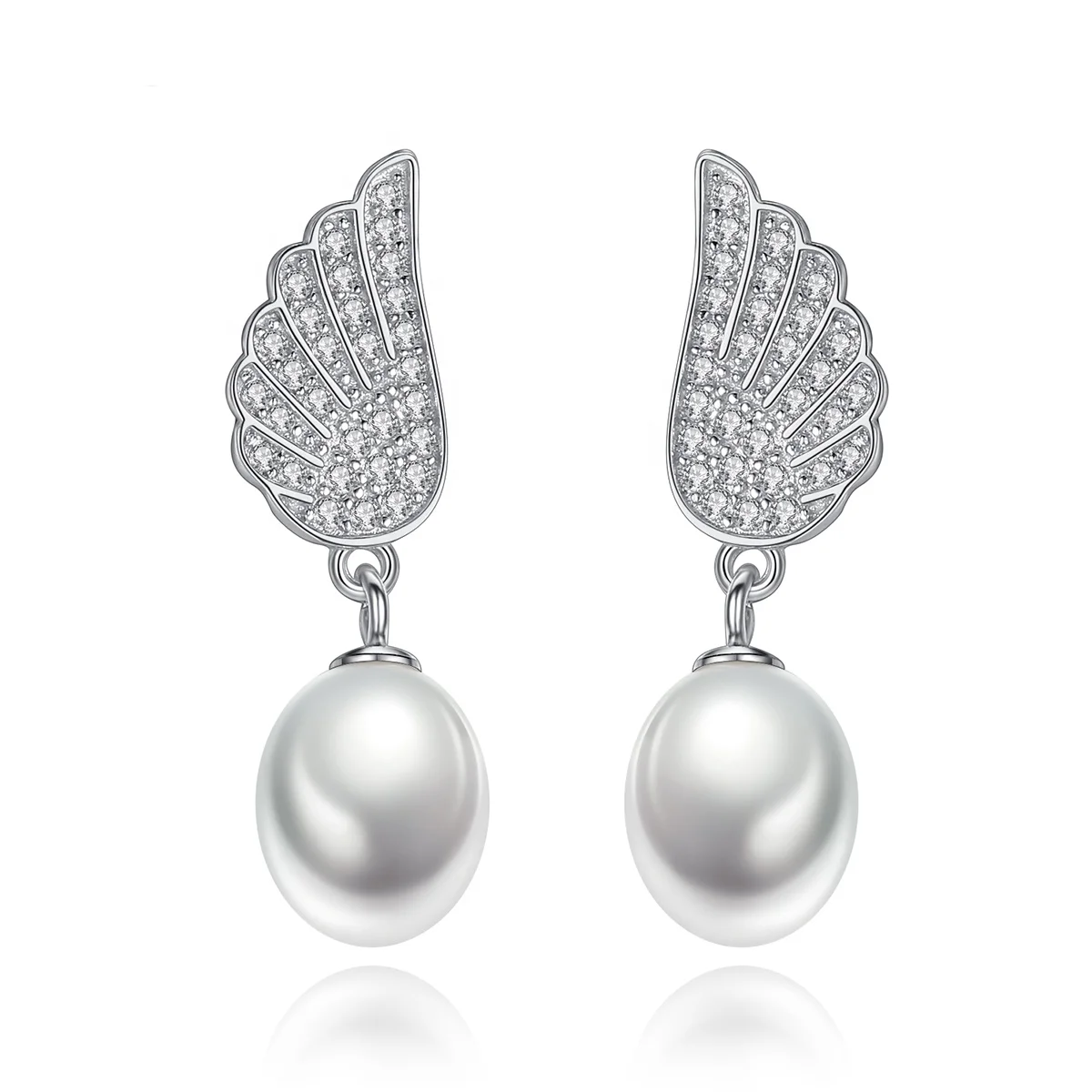 

CZCITY Wholesale 925 Sterling Silver Angel Wing Freshwater Pearl Stud Earrings High Quality Korean Jewelry