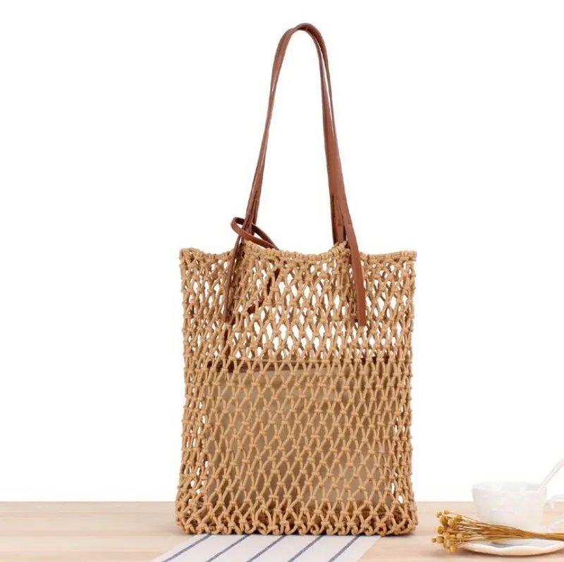 

Raffia Net Crochet Raffia Tote Bag, Summer Tote Straw Mesh Bag, Handcrafted Net Shoulder Bag