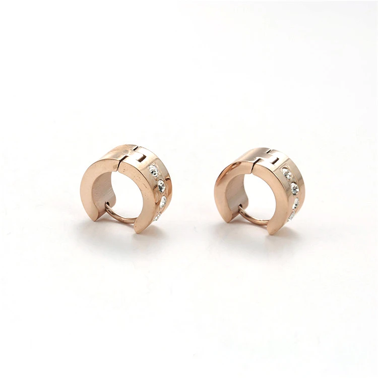 

E-549 XUPING simple women rose gold plated stainless steel rhinestone small hoop earrings jewellery, Rose gold color