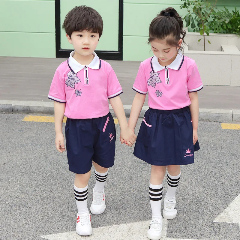 Plus size summer short-sleeved fresh children's sports set purple ua school uniform