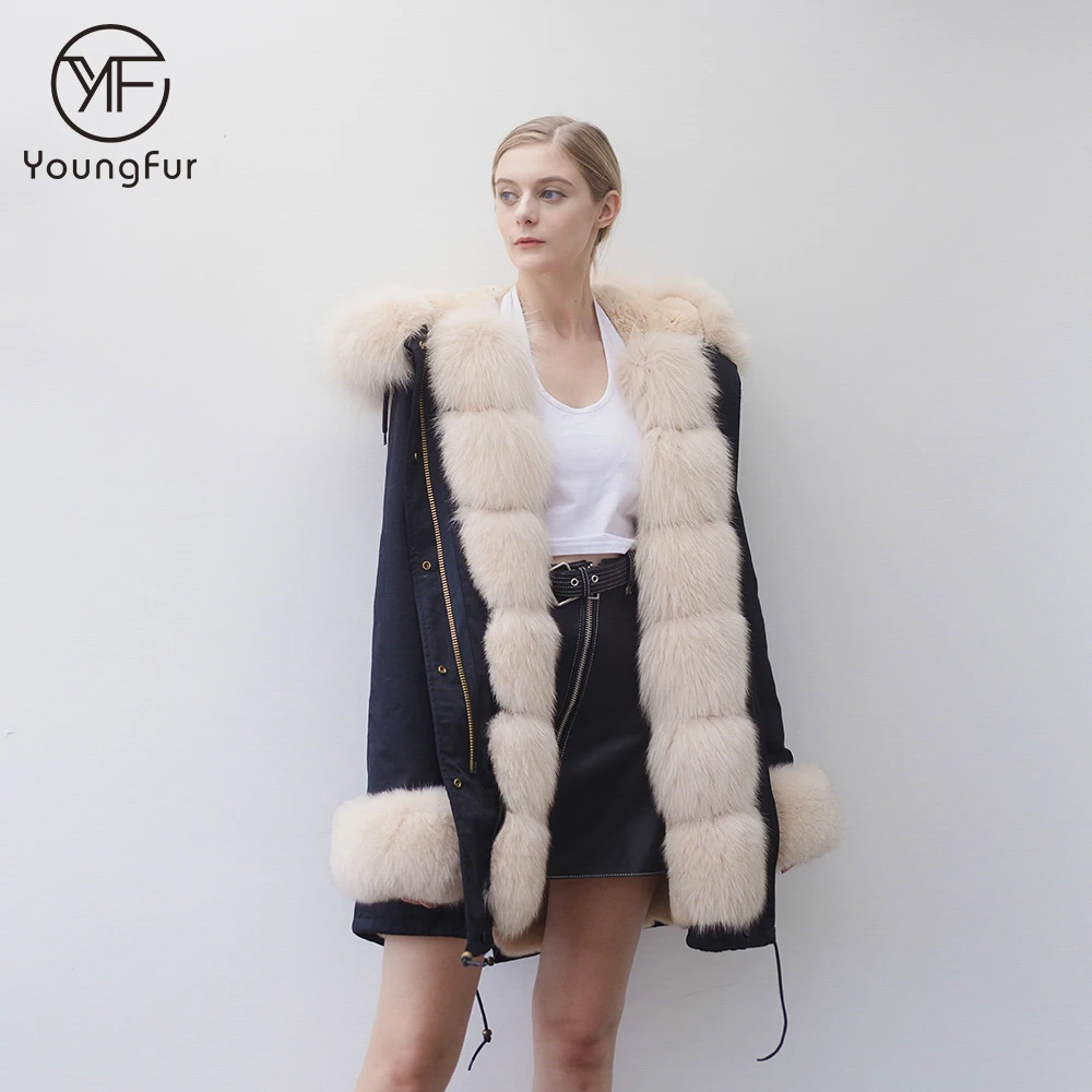 

2018 Hot selling women real fox fur lining hood fur parka, Customized color