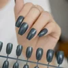 24pcs Pure Dark Green Candy COFFIN Nail Tips Easy DIY Medium Full Cover Fake False Press On Nail Kit for Women Wear 723B