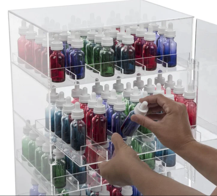 Clear Acrylic Countertop Display Case / With 4 Shelves And