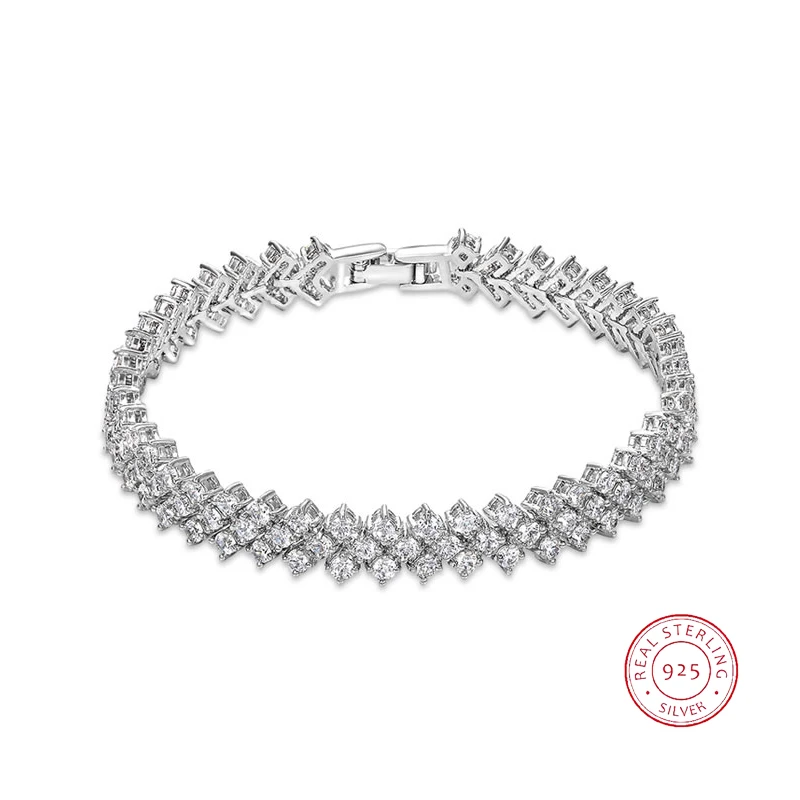 

925 Sterling Silver Diamond Tennis Bracelet Pure Silver Zircon Bracelet