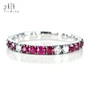 Gemstone Eternity Band Ring Art Deco Half Around Diamond and Ruby Gem Ring in 18K Black Gold Fine Jewelry