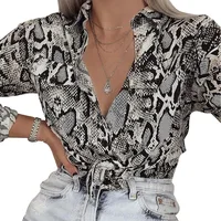 

Sexy Snake Skin Print Blouses And Tops female shirt Womens Long Sleeve 2018 Autumn Blusas Pocket Button Down Vintage Blouse