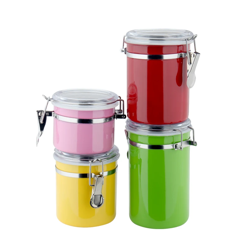 Food Container Storage Boxes & Bins 4Pcs Canister Jar Stainless Steel Canister Set