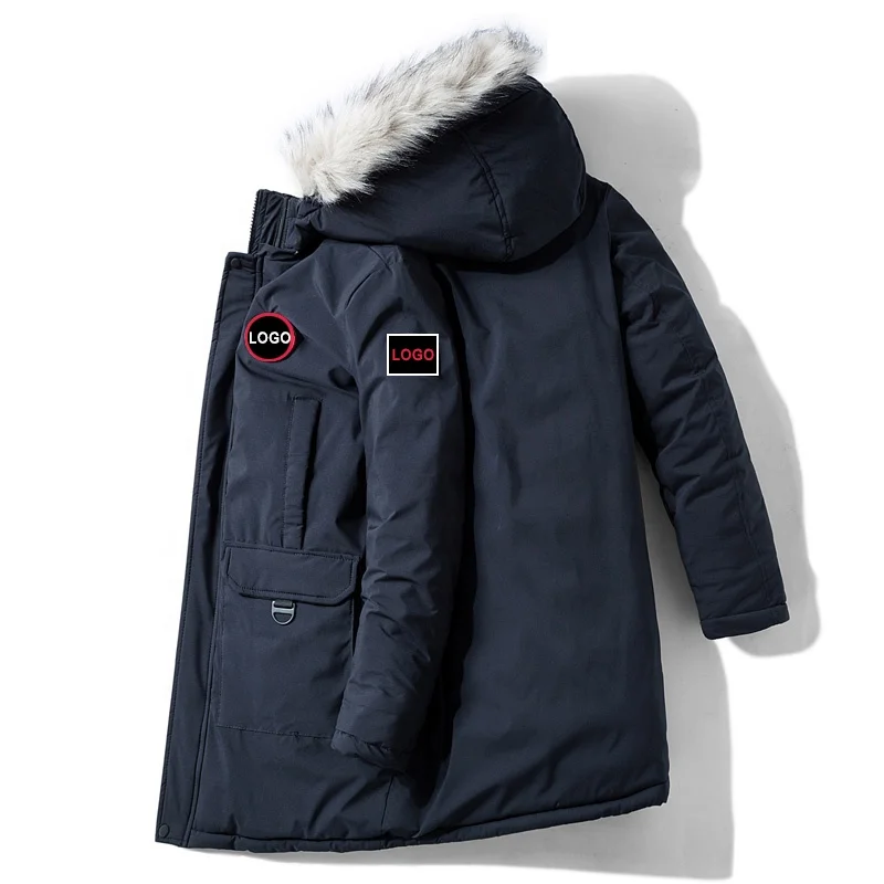 

Custom Logo Patch Embroidery Plus Size Long Puffer Fur Hood Trim Winter Coat Men, N/a