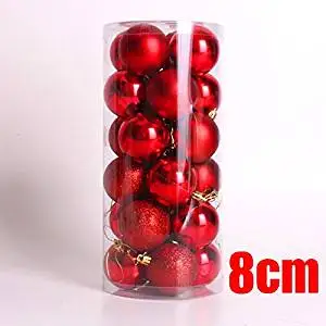 Christmas Ball 24 Light Ball 8cm Christmas Ball Plating Ball Christmas Tree Decoration (Red)