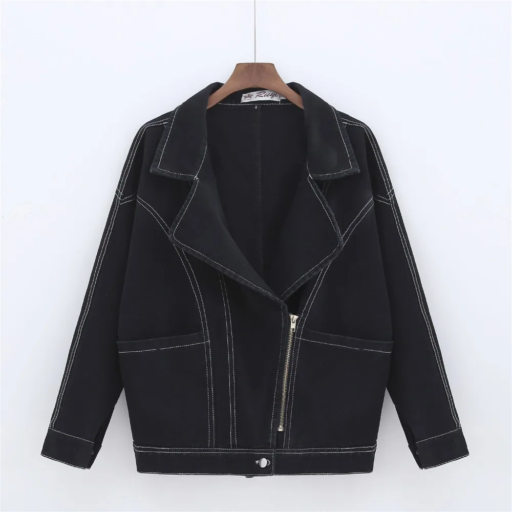 

2017 Fashion Black Vintage Batwing Sleeve Denim Jacket Jeans Autumn Women Basic Coats Loose Style Jean Plus Size Outerwear
