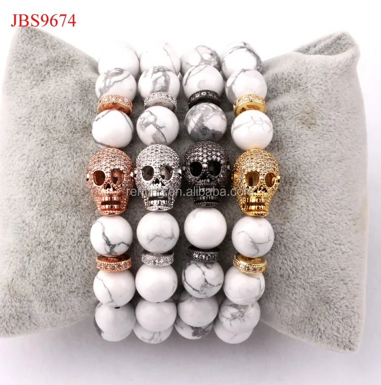 

10mm natural howlite stone large luxury skeleton skull beads bracelet for women