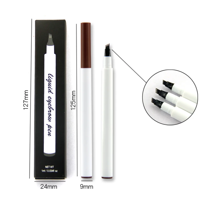 

OEM Makeup High Pigment Eyebrow Pencil Private Label Liquid 4 Fork Tips Eyebrow Pen, 3 colors available