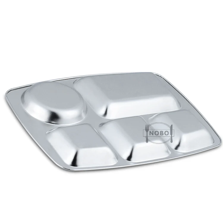 Rectangular Divided Dinner School Lunch Tray Stainless Steel Metal Food