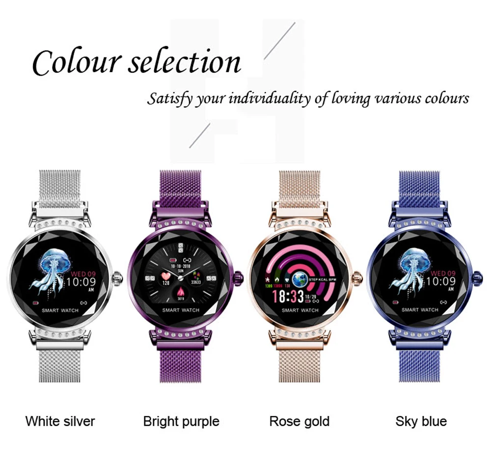 New female H2 smart watch 2019 smart fitness band blood pressure step counter steel watch for women