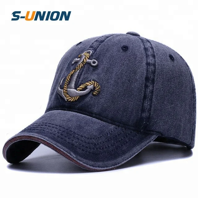 

S-UNION 3D embroidery Anchor curved cotton sports dad hats for mens women