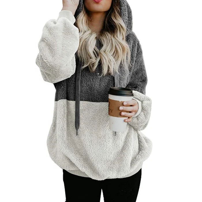 

Personalized New Design Fashionable Women Splicing Sherpa Hoodie, Picture