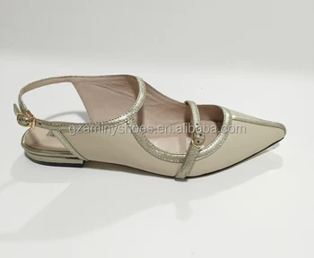 Wholesale Ladies Shiny Beige Comfortable Fancy Ladies Flat Shoes