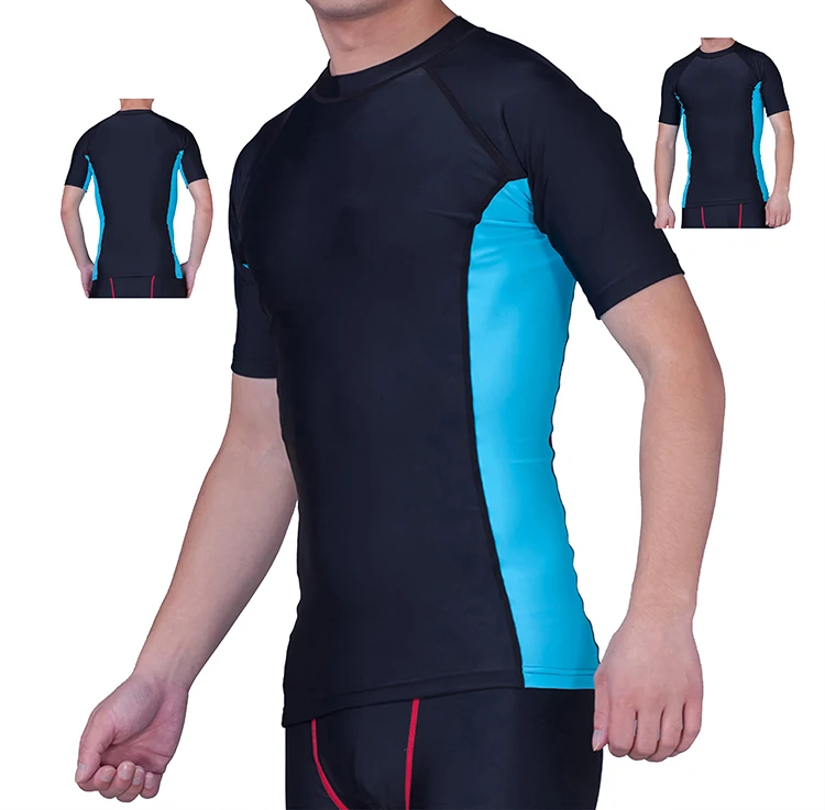 Bright Customized Colors Short Sleeve Men Rash Guards With Upf 50