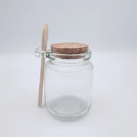 

250Ml Clear food Storage Glass Jar candy jam salt glass spice jar With cork lid and wooden spoon