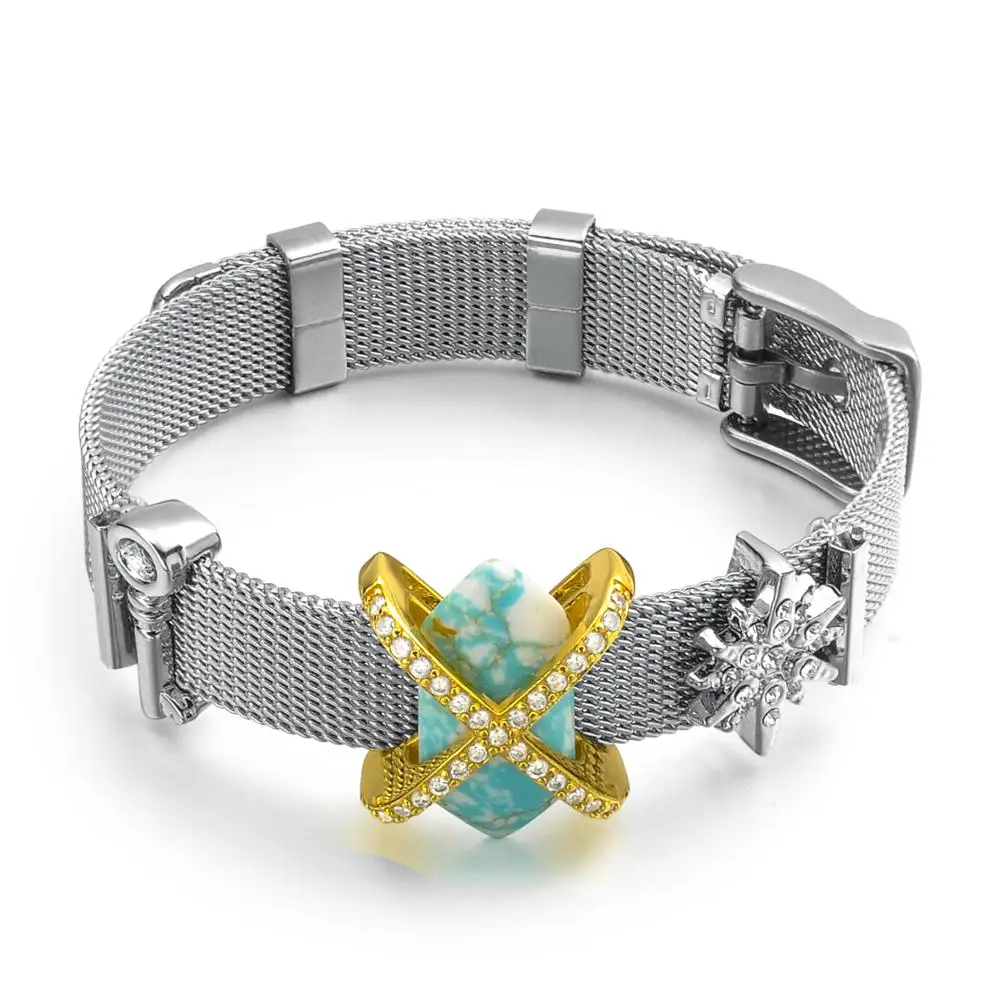 Stainless Steel Mesh Bracelet Charm Jewelry,New 18K Gold Design Womens Charm Bracelets