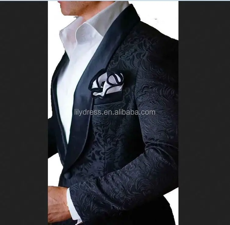 

HD003 Black Printing Latest Design Mens Suits Groom Tuxedos Groomsmen Wedding Party Dinner Best Man Suits Blazer (Jacket+Pants), Per the request