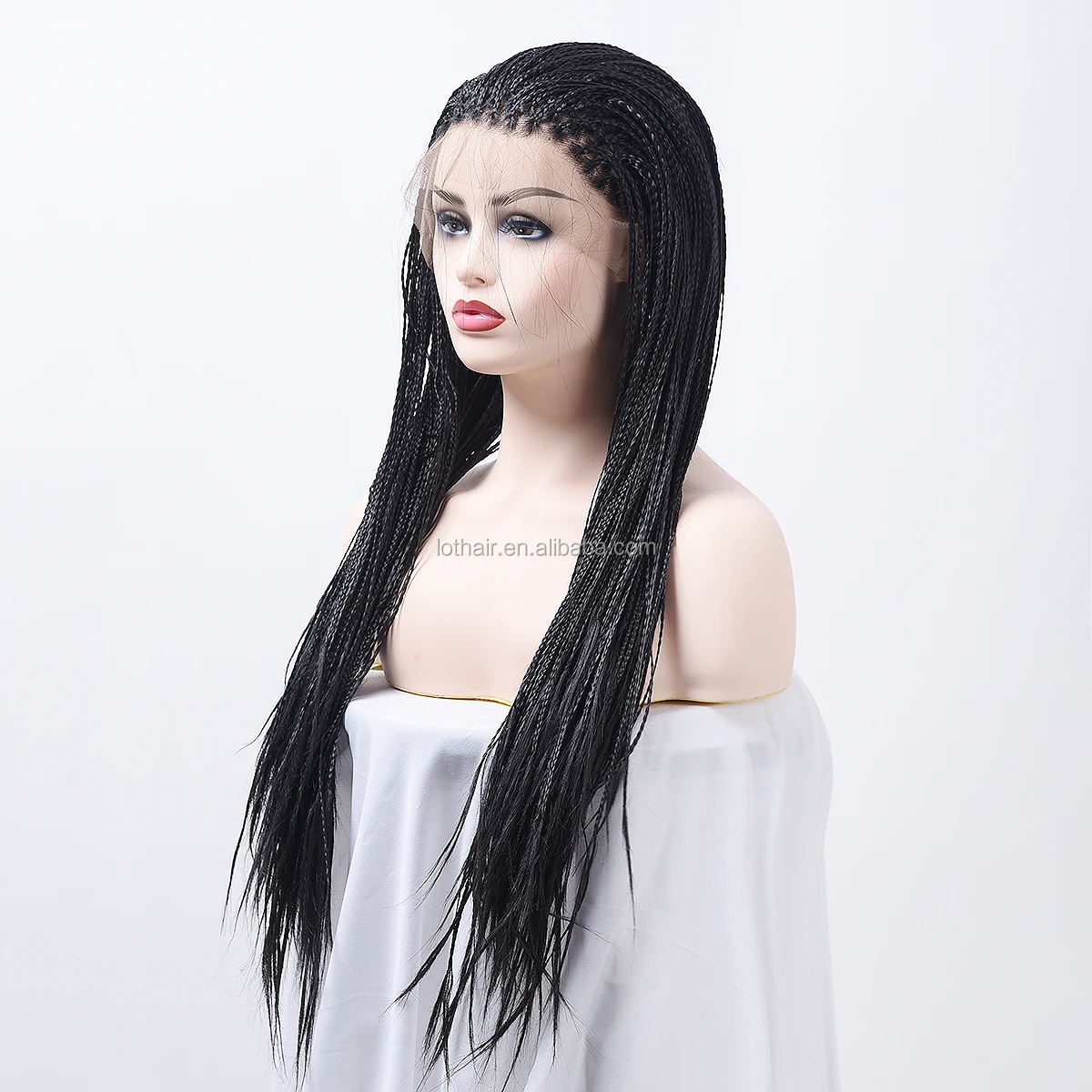 

Fashionable Long Box Braids Medium Cap Front Lace Wig High Density Synthetic Wig