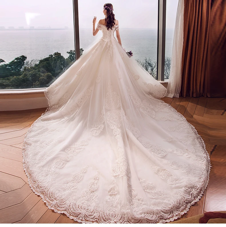 

Manufacture Princess Diamonds Saudi Arabia Long Lace Ball Gown Wedding Dress, White