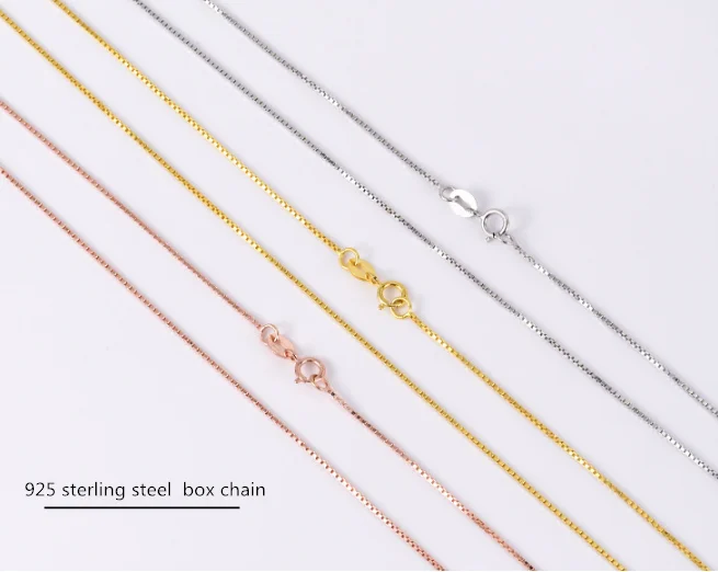 

ATHENAA Fashion Jewelry 925 Sterling Silver Box Chains Thin Clavicle Necklace Rose Gold Plated Women 0.8mm, Gold /rose gold /silver