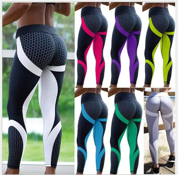 

Vertvie Honeycomb Printed Yoga Pants Women Push Up Professional Running Fitness Gym Sport Leggings Tight Trouser Pencil Leggins, As picture