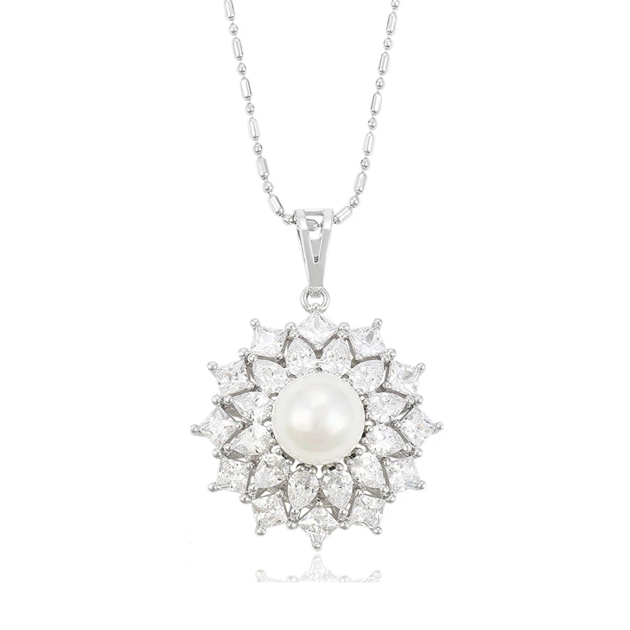 

32723 XUPING fashion inlayed stone alloy flower pearl pendant, Rhodium color