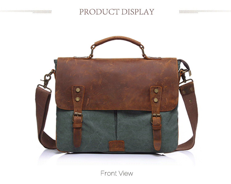 Classic vintage design canvas unisex briefcase leather satchel laptop cross body messenger bag