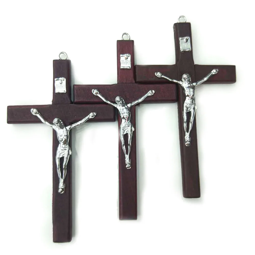 

Religious wooden large jesus crucifix cross pendant, Red wine