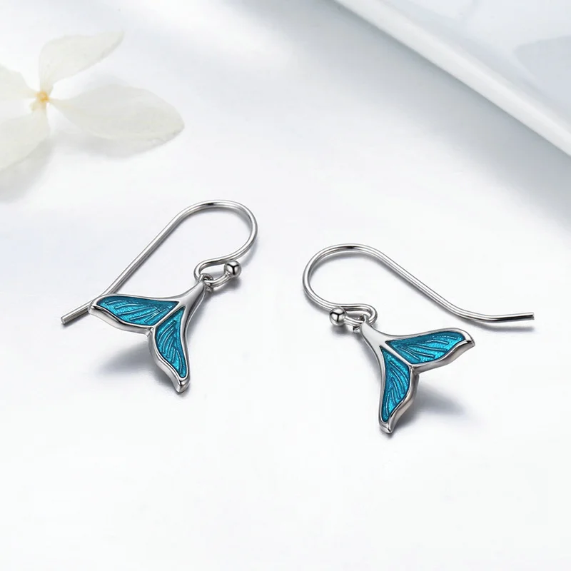 

Blue Enamel Cute Fish Tail 925 Sterling Silver Woman Stud Earrings