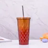 Hot selling creative 600ml coffee mug colorful car use stainless steel vacuum mugs with lid with straw