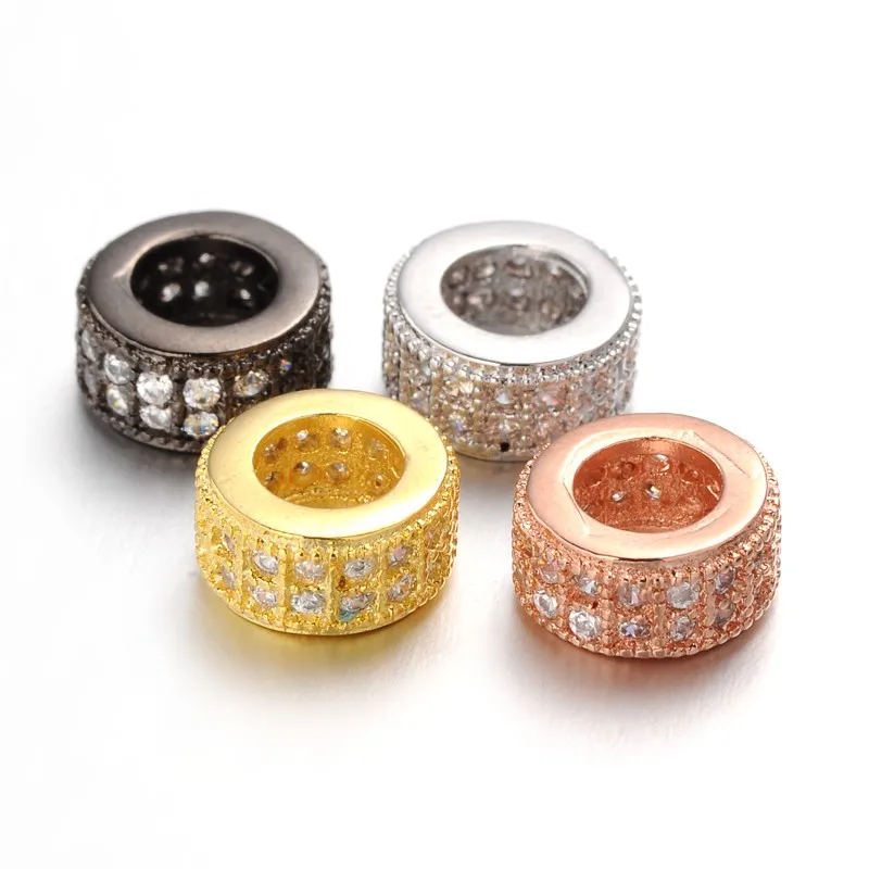 

PandaHall 8mm Brass Micro Pave Cubic Zircon Large Hole Rondelle Beads