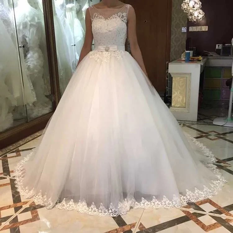 

ON225 Vestido Branco Scoop Capped sleeve Ball gown Wedding dresses Supplies Lace Beading Vestido de noiva Casamento Trouwjurk, Default or custom