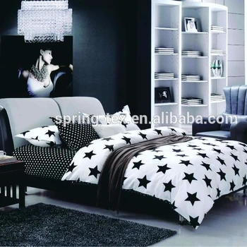 China Polyester Fabric Modern Fashion Black White Stars Bed Sheet