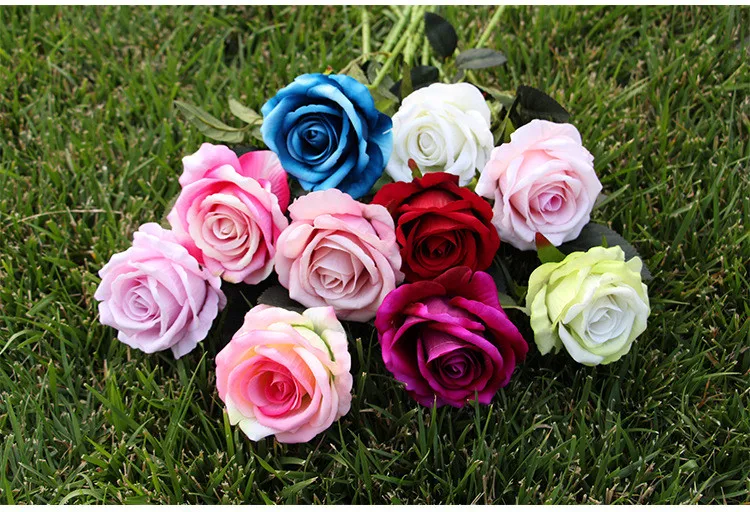 V1215 High Quality Velvet Artificial Rose Flower With Stem For Wedding