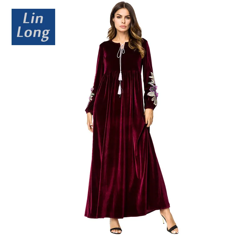 

2019 Newest Dubai Islamic Clothing Abaya Kaftan in Embroidery, Red