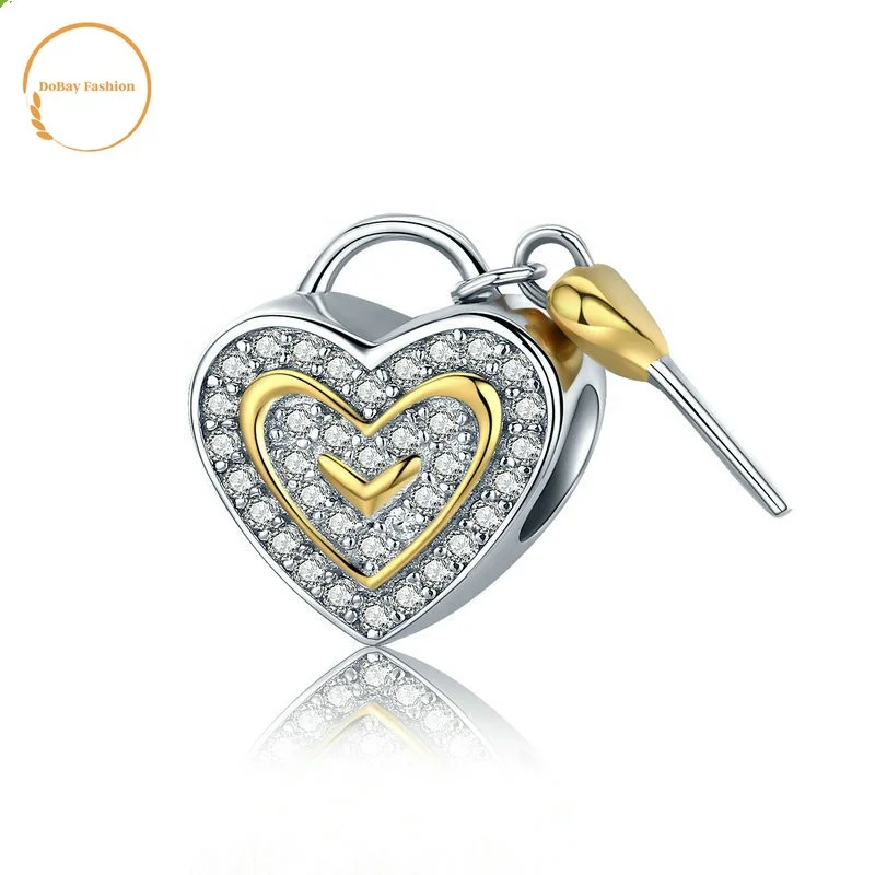 

925 sterling silver heart lock key charms for bracelet making jewelry