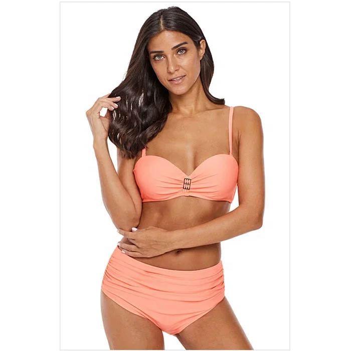 

Peach Full Coverage Molded Cup Halter High Waist Bikini