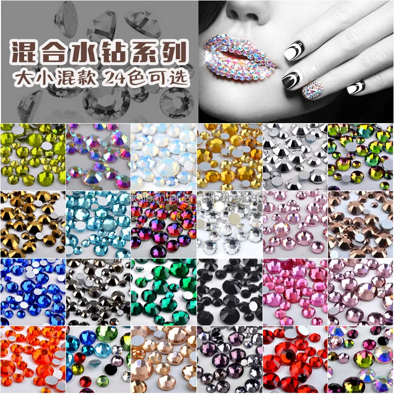 

1440 pcs/Pack  2017 NoHotfix 3D Nail Art Autocollant Gemmes Strass Glitters Nail Diamant dessin