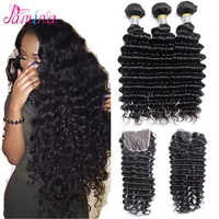 

Brazilian Deep Wave With Closure Curly Weave Raw Human Hair Deep Wave With Closure 3 Bundles Brazilian Virgin Hair