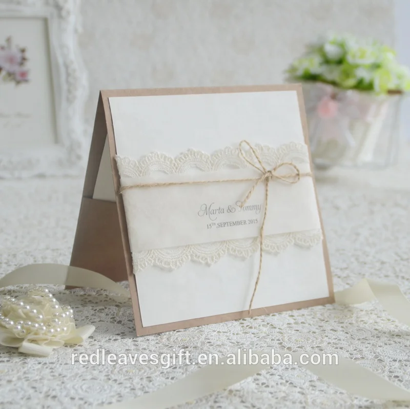 
Lace design kraft paper gift card wedding invitation with rsvp card 